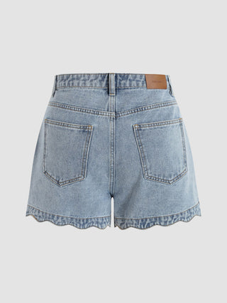 Solid Wave Trim Jean Shorts