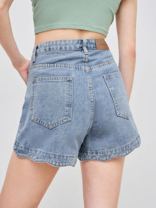 Solid Wave Trim Jean Shorts