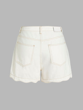 Solid Wave Trim Jean Shorts