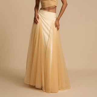 Mesh ruched solid maxi skirt