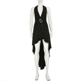 Backless self tie irregular solid maxi dress