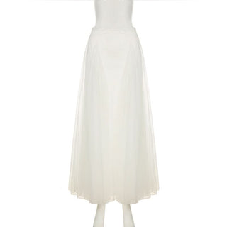 Mesh ruched solid maxi skirt
