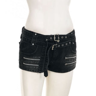 Buckle zip-up denim shorts