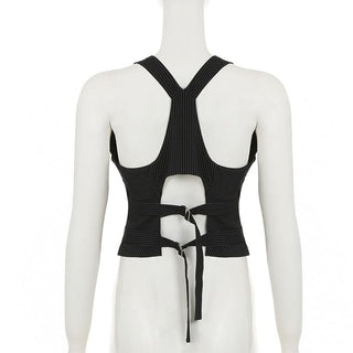 V neck button striped print buckle top