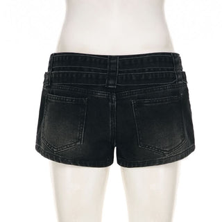 Buckle zip-up denim shorts