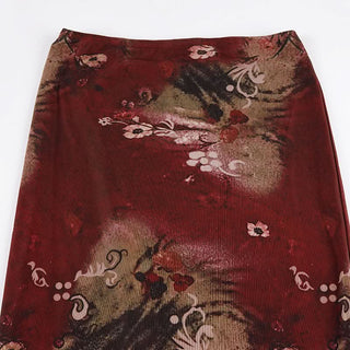 Contrast print mesh maxi skirt