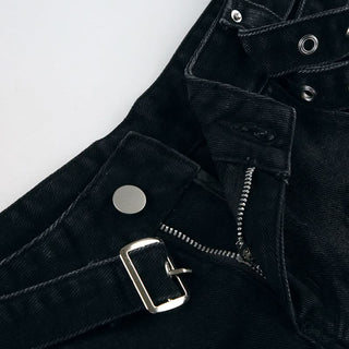 Buckle zip-up denim shorts