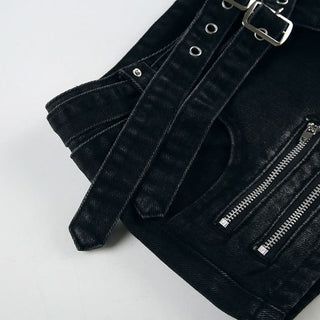 Buckle zip-up denim shorts