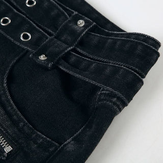Buckle zip-up denim shorts