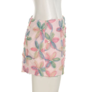 Flower applique glitter zip-up mini skirt