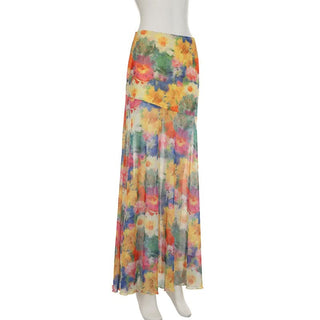 Flower print contrast mesh maxi skirt