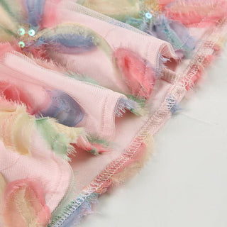 Flower applique glitter zip-up mini skirt