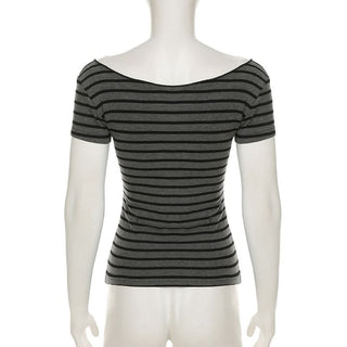 Striped print off shoulder short sleeve top