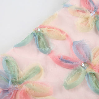 Flower applique glitter zip-up mini skirt