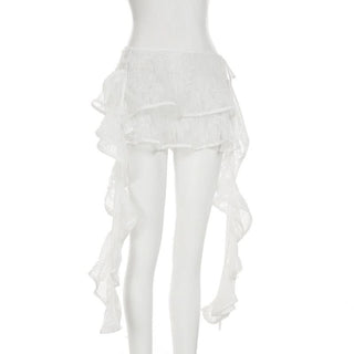 Self tie lace ruffle mini skirt