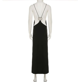 Backless o ring high slit cami maxi dress