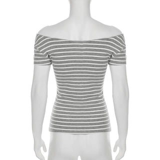 Striped print off shoulder short sleeve top