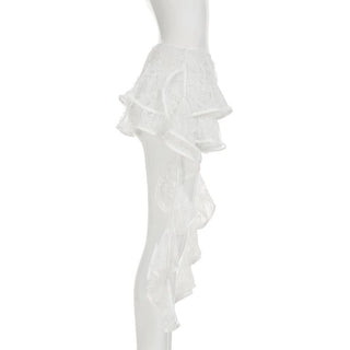Self tie lace ruffle mini skirt