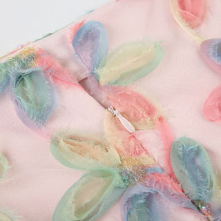 Flower applique glitter zip-up mini skirt