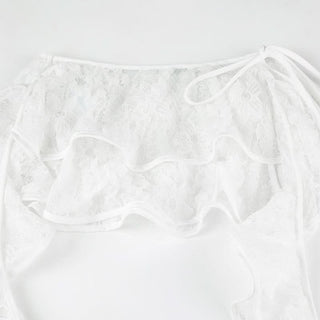 Self tie lace ruffle mini skirt