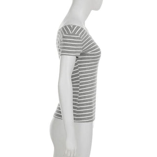 Striped print off shoulder short sleeve top