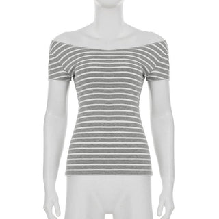 Striped print off shoulder short sleeve top