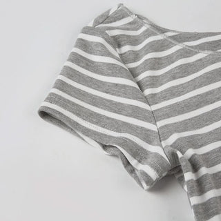 Striped print off shoulder short sleeve top