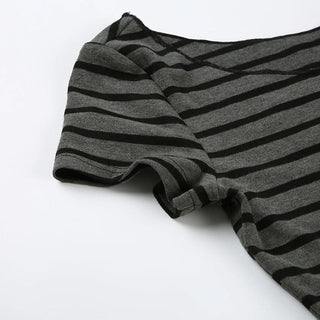 Striped print off shoulder short sleeve top