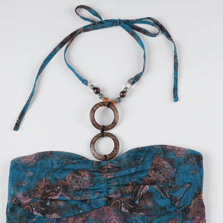 Contrast o ring ruffle halter beaded top