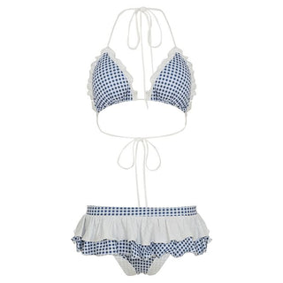 Plaid halter ruffle padded short pant set