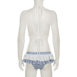 Plaid halter ruffle padded short pant set