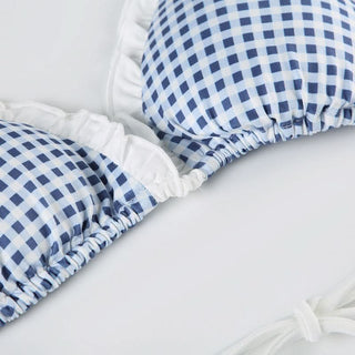 Plaid halter ruffle padded short pant set