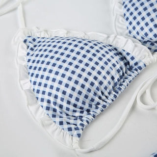 Plaid halter ruffle padded short pant set