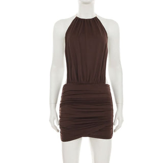 Backless o ring ruched mini dress