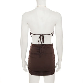 Backless o ring ruched mini dress