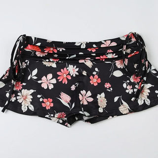 Flower ruched self tie short pant