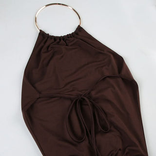 Backless o ring ruched mini dress