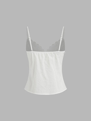 Cotton V-neck Lace Trim Cami Top