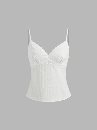 Cotton V-neck Lace Trim Cami Top