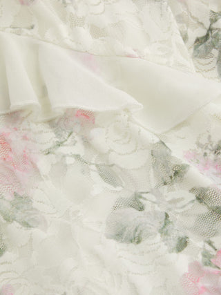 Lace V-neck Floral Ruffle Maxi Dress