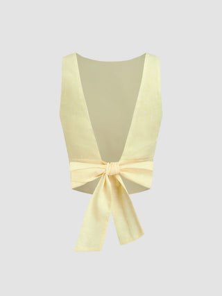 Woven Boat Neck Polka Dot Bowknot Backless Crop Top For Work