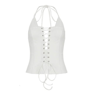 Halter lace up self tie solid top