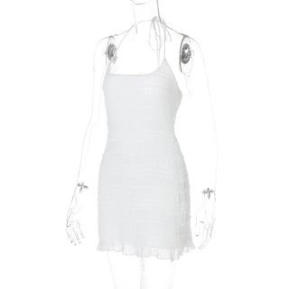 Halter u neck ruched ruffle mini dress