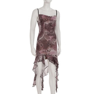 Contrast ruffle mesh cami midi dress