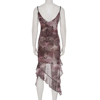 Contrast ruffle mesh cami midi dress