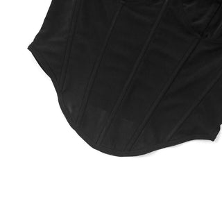 Mesh patchwork cap sleeve crewneck corset top
