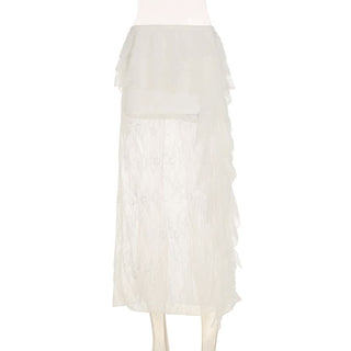 Long sleeve lace v neck ruffle maxi skirt set