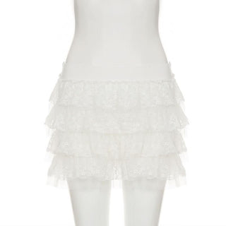 Lace A line ruched mini skirt