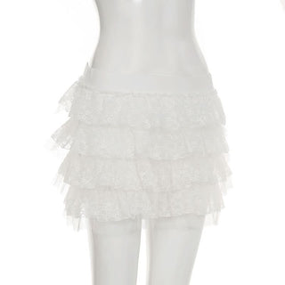 Lace A line ruched mini skirt