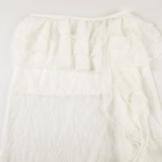 Long sleeve lace v neck ruffle maxi skirt set